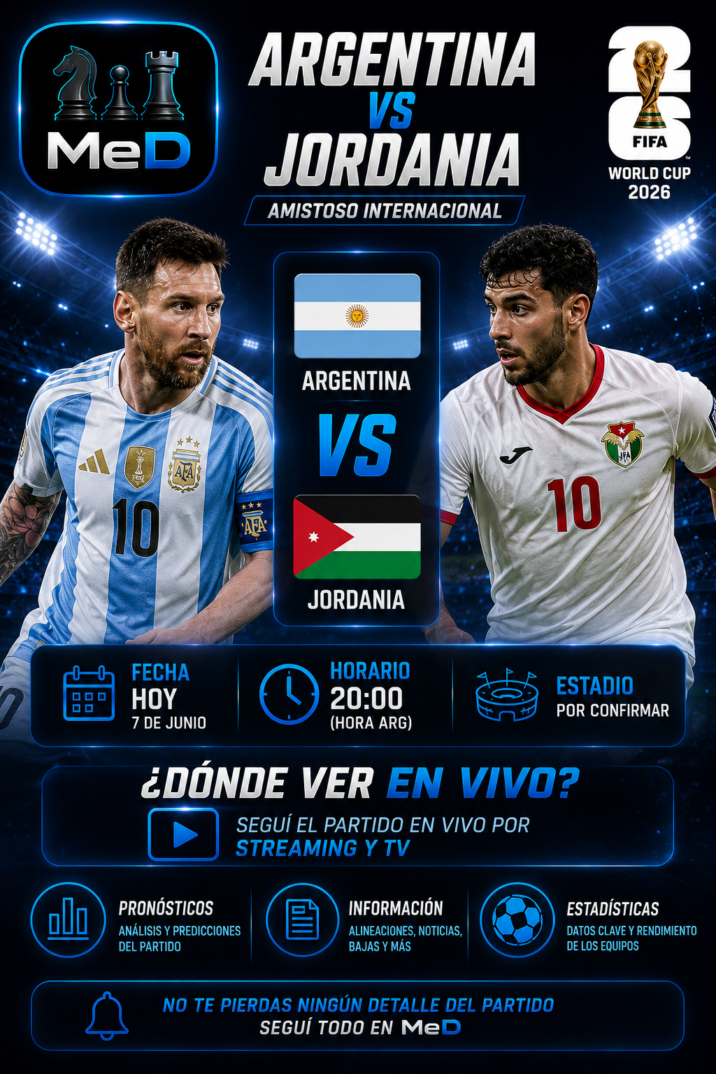 Argentina vs Jordania en vivo: Horarios, TV y Formaciones